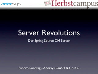 Server Revolutions
     Der Spring Source DM Server




Sandro Sonntag - Adorsys GmbH & Co KG
                  1
 