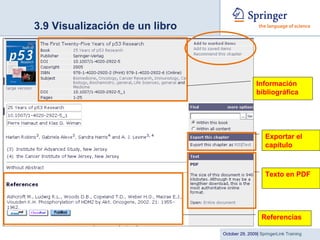 3.9 Visualización de un libro Información bibliográfica Referencias Texto en PDF Exportar el capítulo 