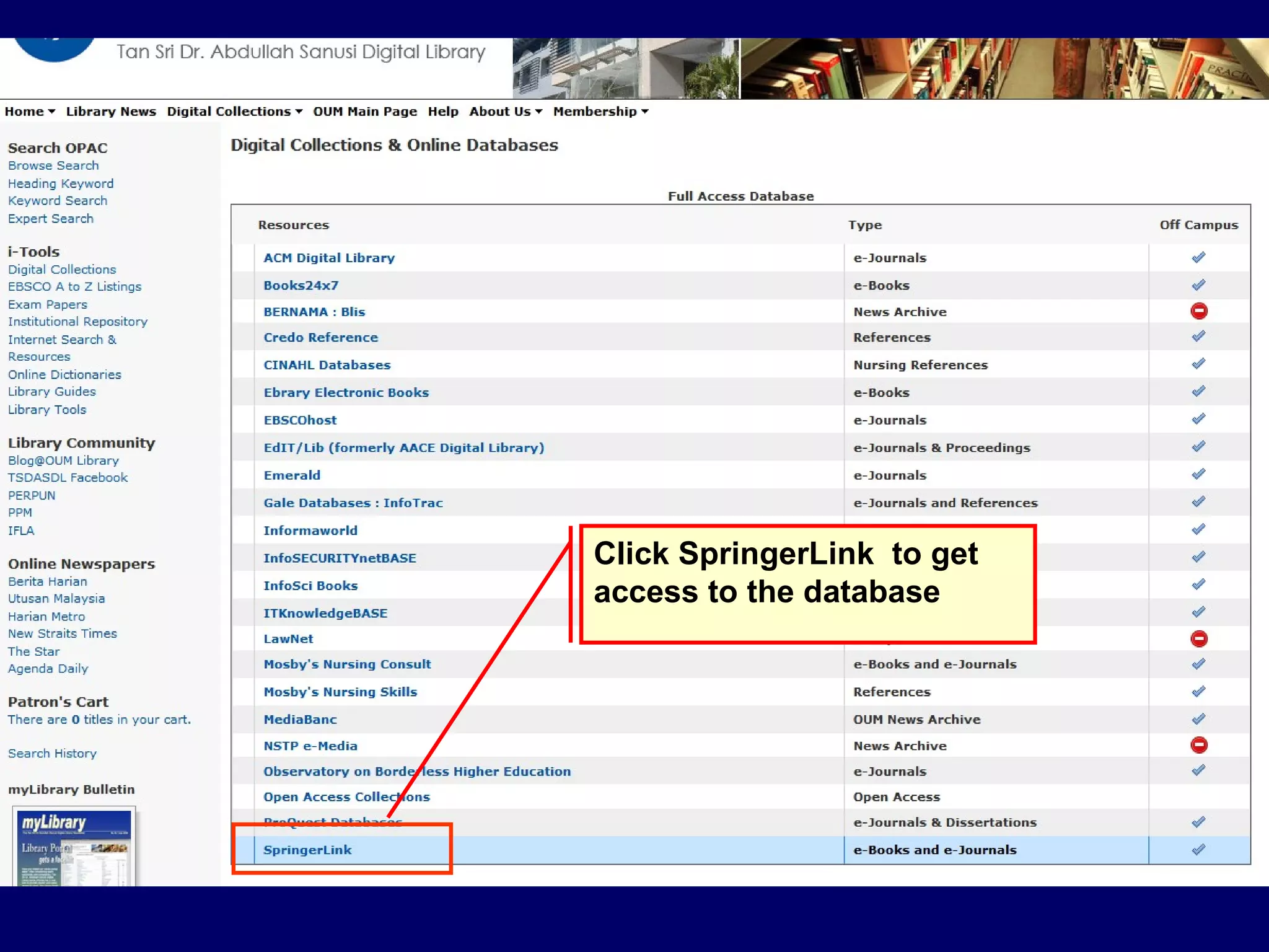 Click SpringerLink to get access to the database