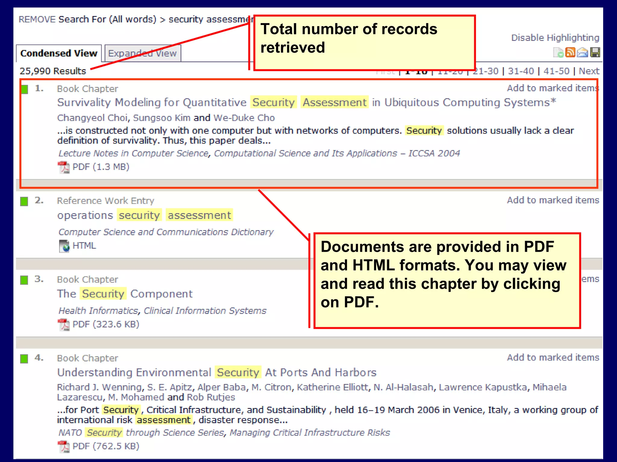 Total number of records retrieved Documents are provided in PDF and HTML formats. You may view and read this chapter by clicking on PDF.