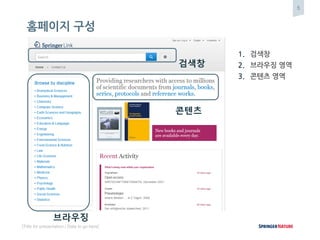 5
[Title for presentation / Date to go here]
홈페이지 구성
1. 검색창
2. 브라우징 영역
3. 콘텐츠 영역
검색창
브라우징
콘텐츠
 