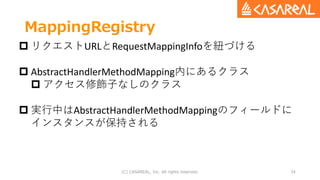 MappingRegistry
(C) CASAREAL, Inc. All rights reserved. 34
 リクエストURLとRequestMappingInfoを紐づける
 AbstractHandlerMethodMappi...