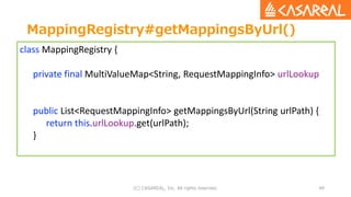 MappingRegistry#getMappingsByUrl()
(C) CASAREAL, Inc. All rights reserved. 49
class MappingRegistry {
private final MultiV...
