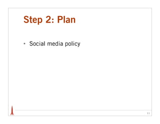 Step 2: Plan

•   Social media policy




                          11
 
