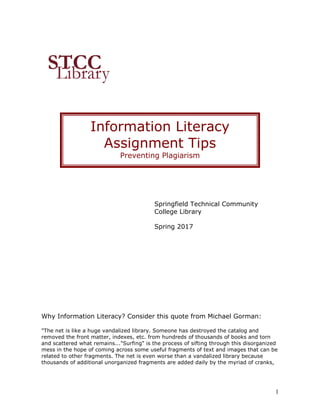 STCC Library Information Literacy Assignment Tips 2017 | PDF