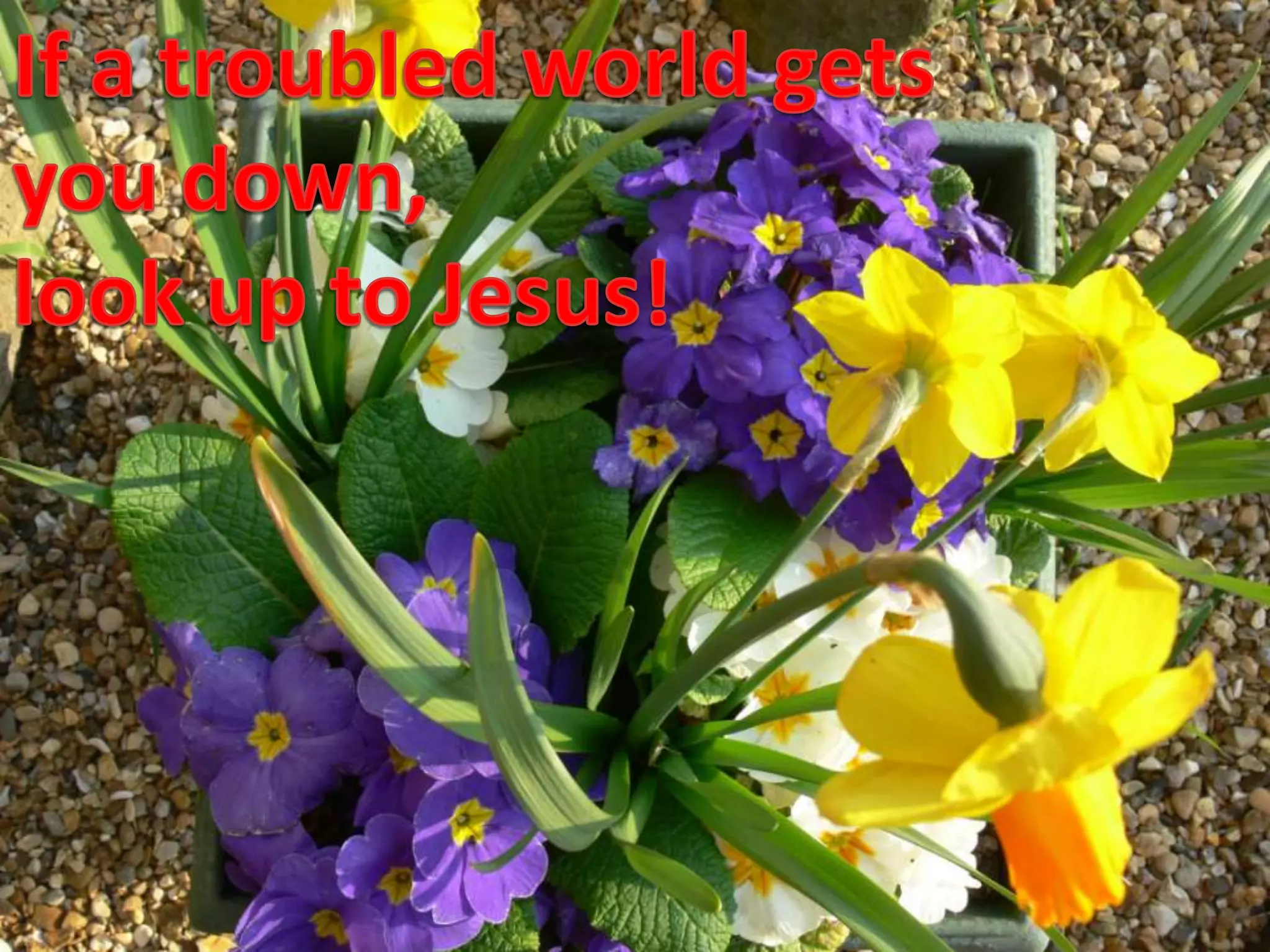 If a troubled world gets you down,look up to Jesus!