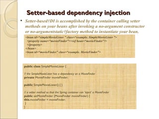 spring | spring boot | setter injection example based... Spring framework | PPT
