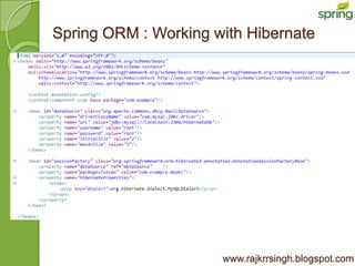 Spring ORM : Working with Hibernate




                      www.rajkrrsingh.blogspot.com
 