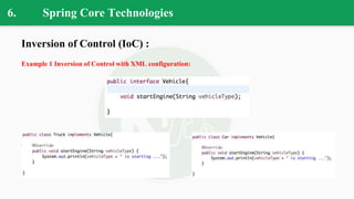 6. Spring Core Technologies
Inversion of Control (IoC) :
Example 1 Inversion of Control with XML configuration:
 