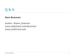 74
Q & A
Sam Brannen
twitter: @sam_brannen
www.slideshare.net/sbrannen
www.swiftmind.com
 