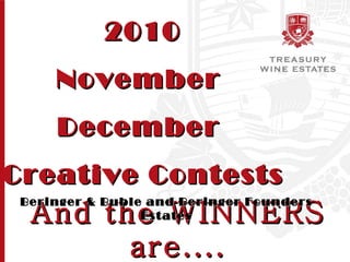 And the WINNERS are.... 2010 November  December  Creative Contests Beringer & Buble and Beringer Founders Estates 