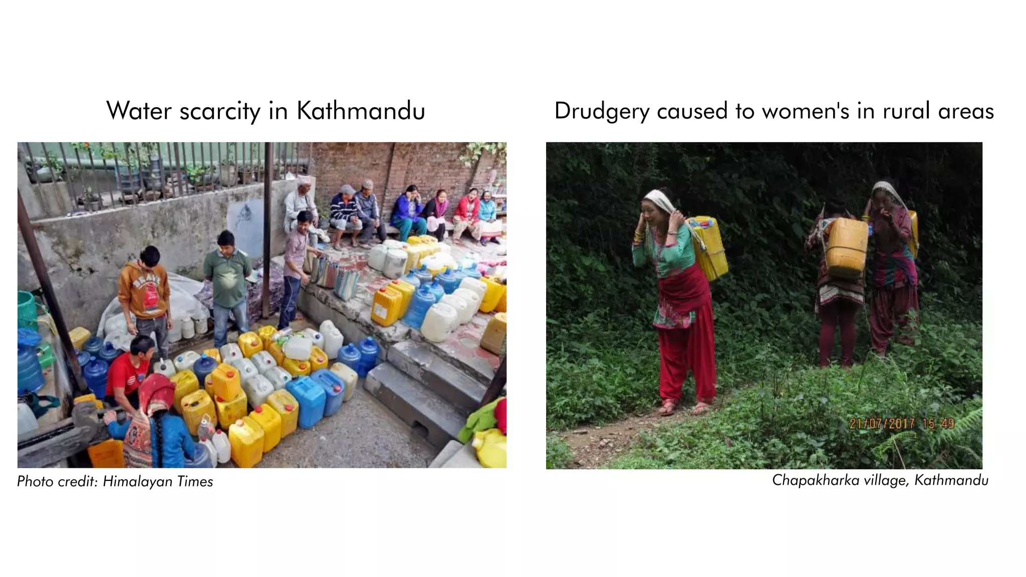 Water scarcity in Kathmandu
Photo credit: Himalayan Times
Drudgery caused to women's in rural areas
Chapakharka village, Kathmandu
 