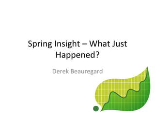 Spring	
  Insight	
  –	
  What	
  Just	
  
Happened?	
  
Derek	
  Beauregard	
  
 