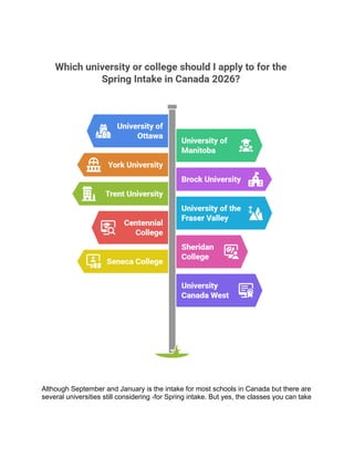 Spring Intake Arrangement Spring Intake in Canada 2026: Universities and Application Deadlines | DOCX