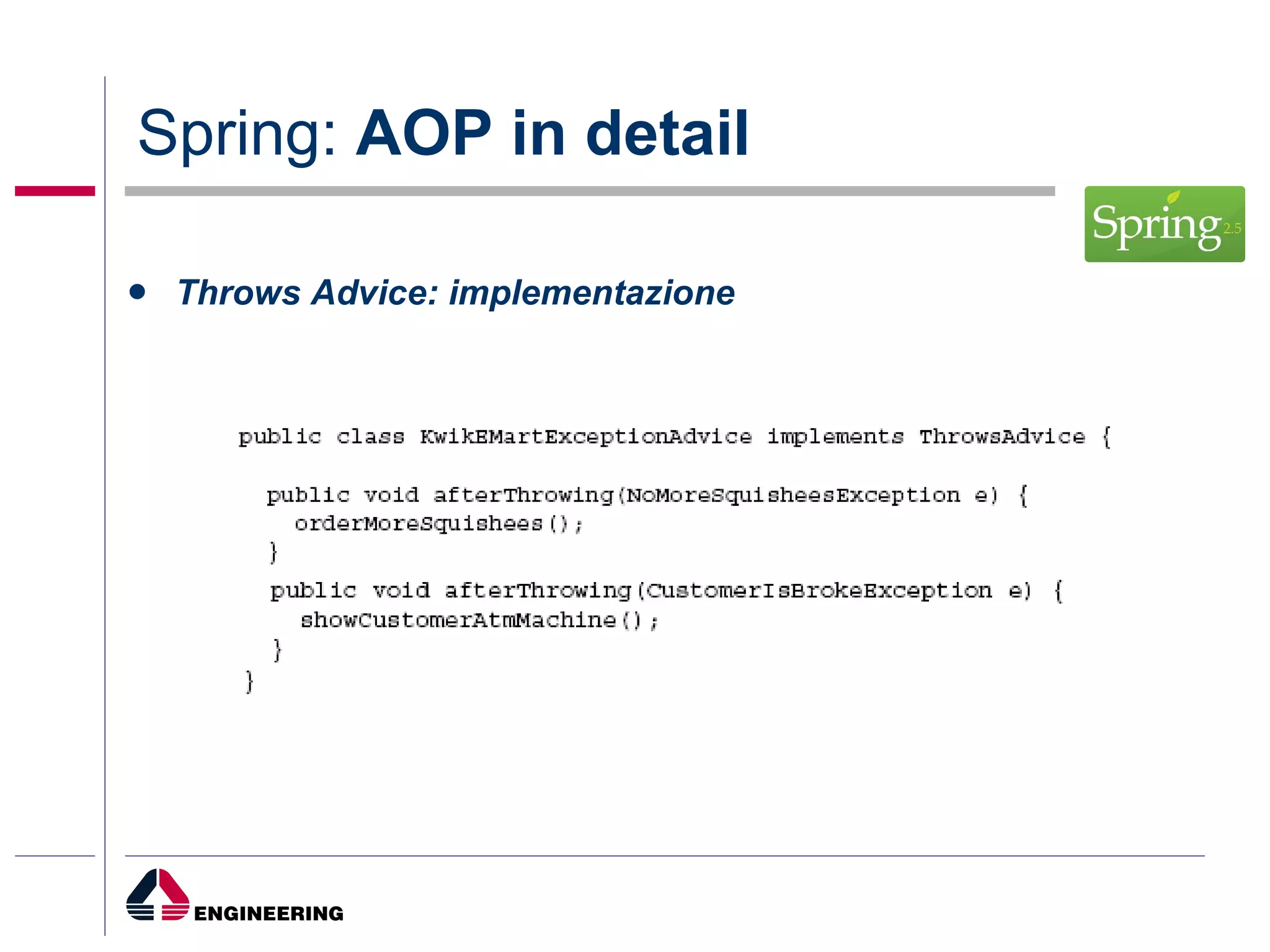 Spring:  AOP in detail Throws Advice: implementazione 