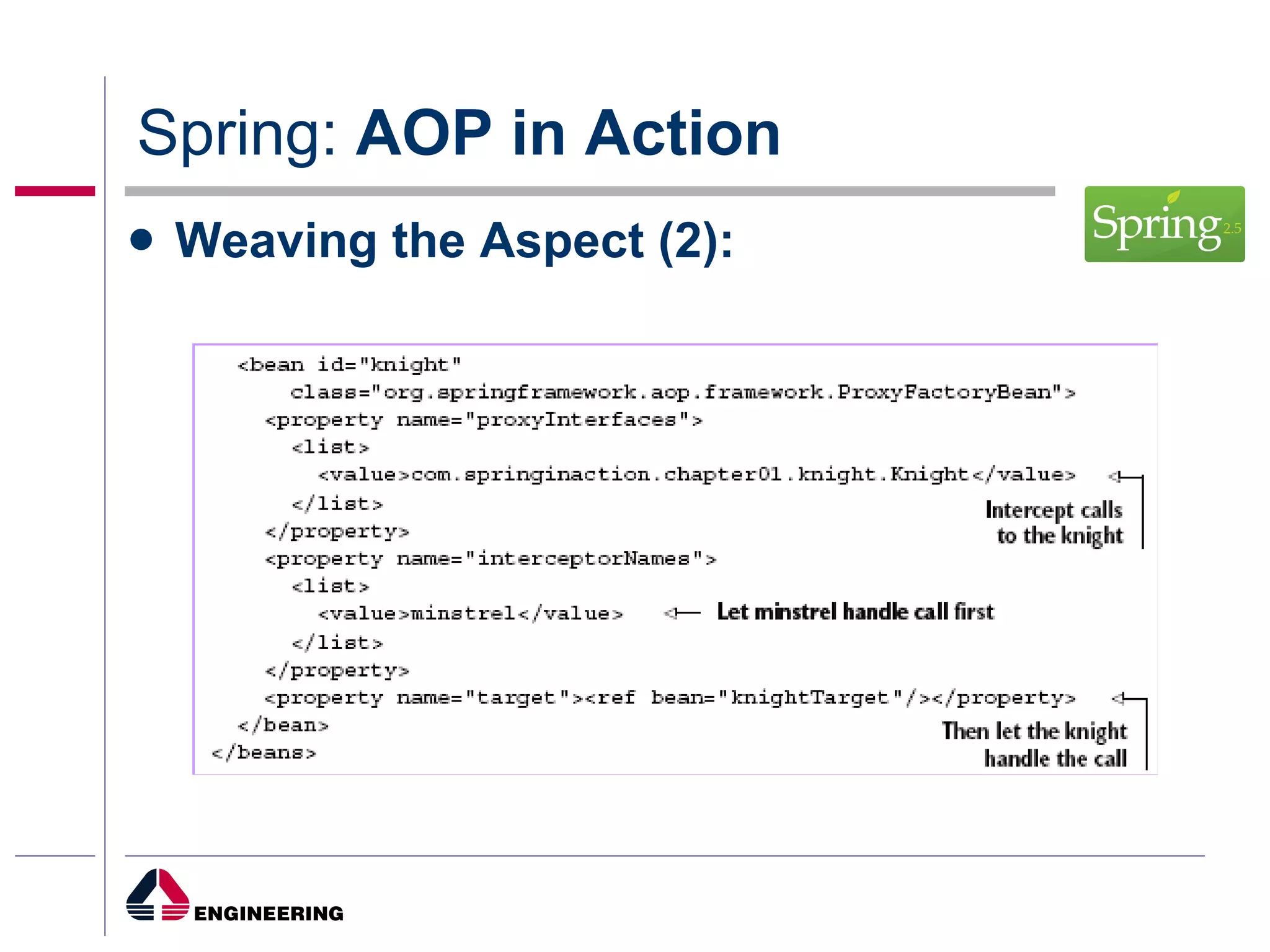Spring:  AOP in Action Weaving the Aspect (2): 