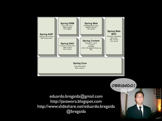 Obrigado!


       eduardo.bregaida@gmail.com
        http://javawora.blogspot.com
http://www.slideshare.net/eduardo.bregaida
                  @bregaida
 