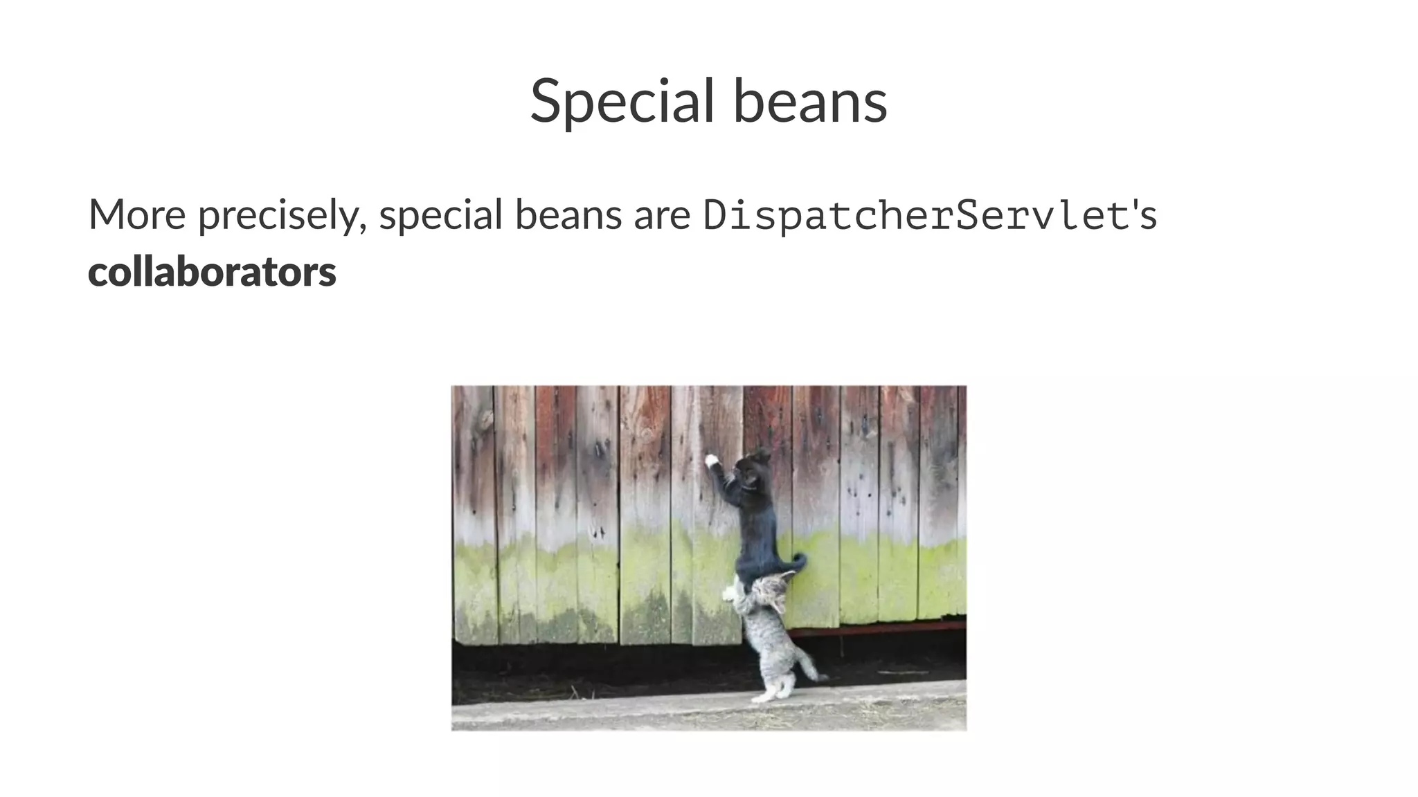 Special beans
More precisely, special beans are DispatcherServlet's
collaborators
 