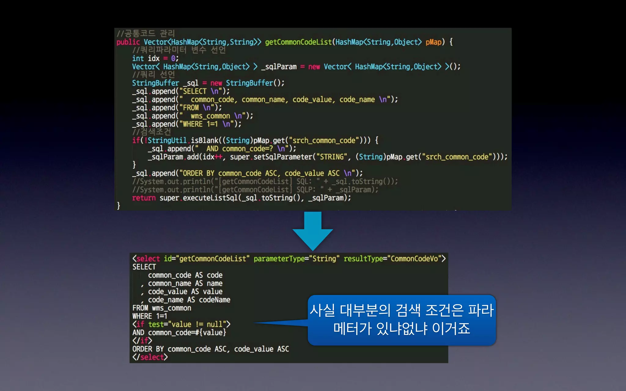 사실 대부분의 검색 조건은 파라
  메터가 있냐없냐 이거죠
 