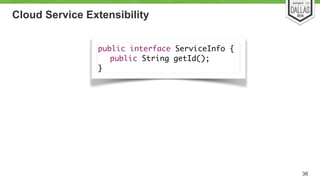 Cloud Service Extensibility 
36 
public interface ServiceInfo { 
public String getId(); 
} 
 