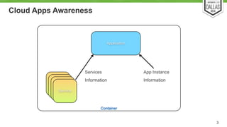 Container 
Cloud Apps Awareness 
3 
Application 
Service 
Services 
Information 
App Instance 
Information 
 