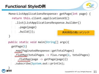 11Copyright©2016 NTT corp. All Rights Reserved.
Functional Styleの例
再利⽤性の⾼いメソッド
 