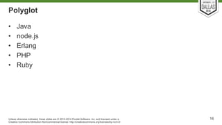 Polyglot 
• Java 
• node.js 
• Erlang 
• PHP 
• Ruby 
Unless otherwise indicated, these slides are © 2013-2014 Pivotal Sof...