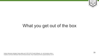 What you get out of the box 
Unless otherwise indicated, these slides are © 2013-2014 Pivotal Software, Inc. and licensed ...