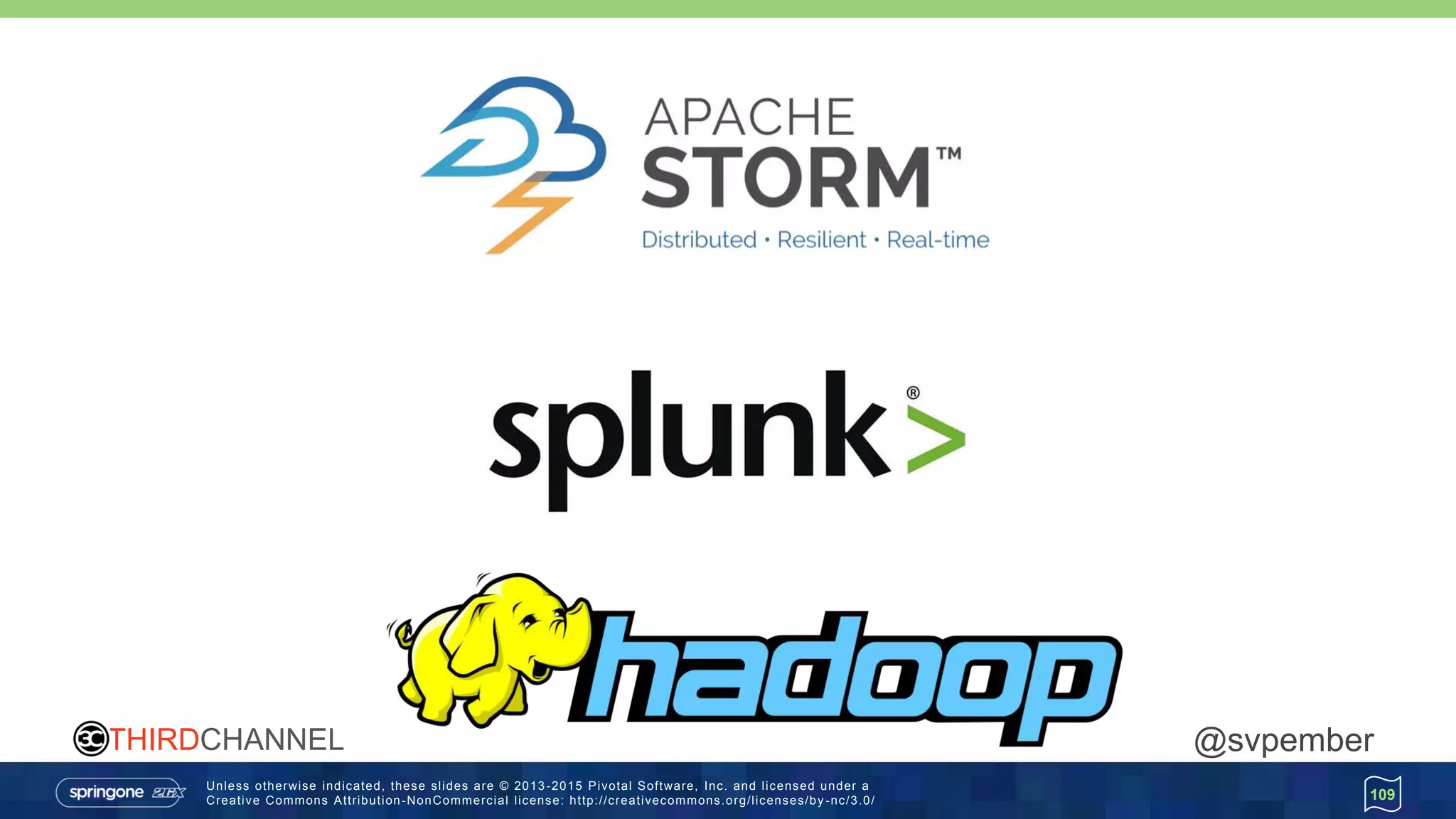 Unless otherwise indicated, these slides are © 2013 -2015 Pivotal Software, Inc. and licensed under a
Creative Commons Attribution-NonCommercial license: http://creativecommons.org/licenses/by -nc/3.0/
THIRDCHANNEL @svpember
109
 