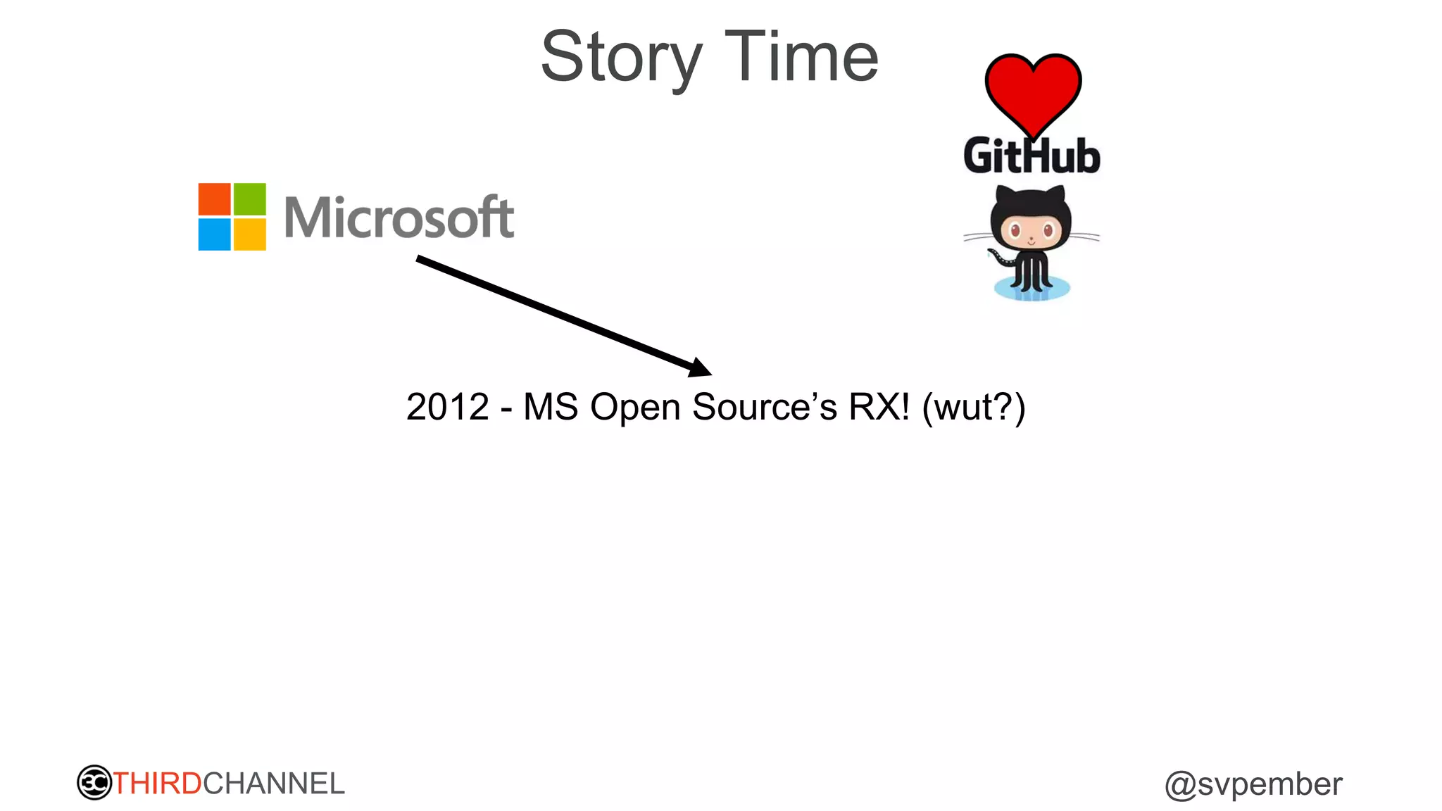 THIRDCHANNEL @svpember
Story Time
2012 - MS Open Source’s RX! (wut?)
 