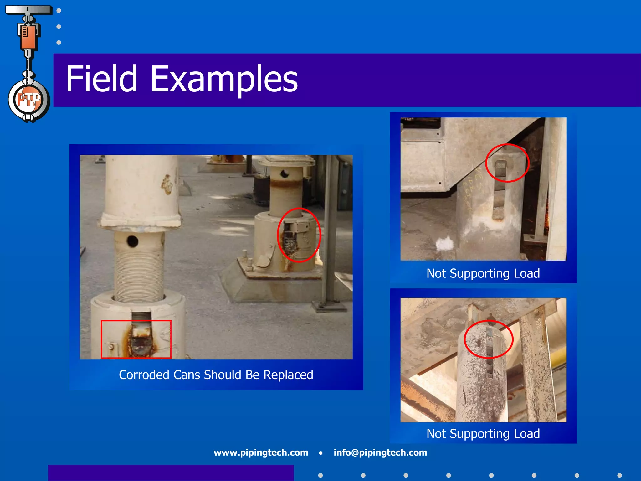 Field Examples Corroded Cans Should Be Replaced Not Supporting Load Not Supporting Load 