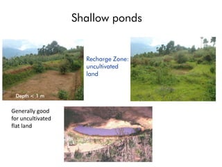 Shallow ponds
Recharge Zone:
uncultivated
land
Generally good
for uncultivated
flat land
Depth < 1 m
 