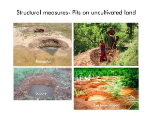 Structural measures- Pits on uncultivated land
Triangular
Eye brow shaped
Square
 