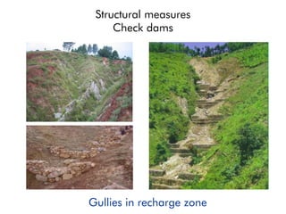 Structural measures
Check dams
Gullies in recharge zone
 