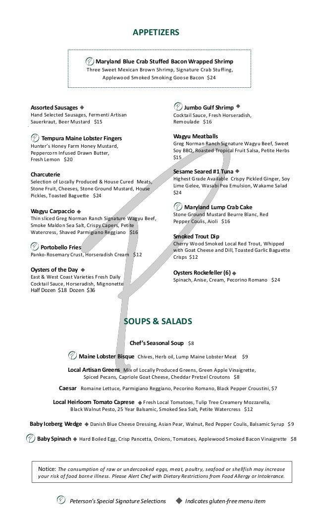 Spring summer 2015 petersons dinner menu