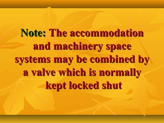 Note:Note: The accommodationThe accommodation
and machinery spaceand machinery space
systems may be combined bysystems may be combined by
a valve which is normallya valve which is normally
kept locked shutkept locked shut
 