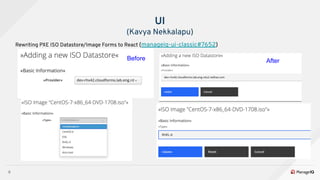 9
Rewriting PXE ISO Datastore/Image Forms to React (manageiq-ui-classic#7652)
UI
(Kavya Nekkalapu)
Before After
 