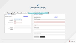 7
● Floating IPs Form React Conversion (manageiq-ui-classic#7991)
UI
(Kavya Nekkalapu)
Before After
 