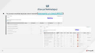 12
● Fix provision show/hide deprecate column mismatch(manageiq-ui-classic#8127)
UI
(Kavya Nekkalapu)
Before
After
 