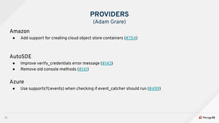 13
Amazon
● Add support for creating cloud object store containers (#754)
AutoSDE
● Improve verify_credentials error messa...