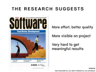T H E R E S E A R C H S U G G E S T S
SPRINT3R
Siam Chamnankit Co., Ltd., Odd-e (Thailand) Co., Ltd. and Alliance
More effort, better quality
More visible on project
Very hard to get
meaningful results
 
