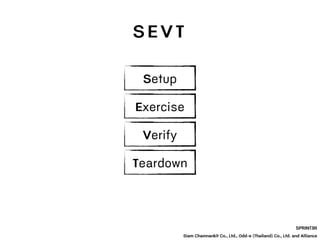 S E V T
SPRINT3R
Siam Chamnankit Co., Ltd., Odd-e (Thailand) Co., Ltd. and Alliance
Setup
Exercise
Verify
Teardown
 