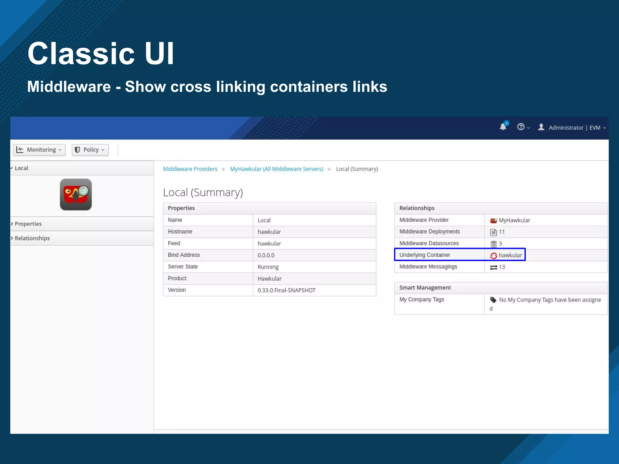 Classic UI
Middleware - Show cross linking containers links
 