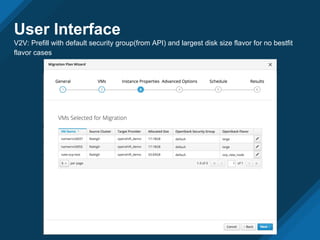 User Interface
V2V: Prefill with default security group(from API) and largest disk size flavor for no bestfit
flavor cases
 