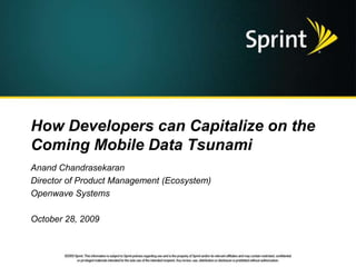 How Developers can Capitalize on the Coming Mobile Data Tsunami Anand Chandrasekaran Director of Product Management (Ecosystem) Openwave Systems October 28, 2009 