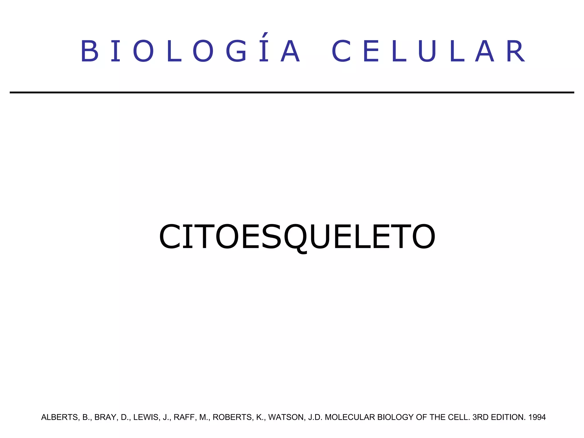 CITOESQUELETO B I O L O G Í A  C E L U L A R ALBERTS, B., BRAY, D., LEWIS, J., RAFF, M., ROBERTS, K., WATSON, J.D. MOLECULAR BIOLOGY OF THE CELL. 3RD EDITION. 1994 