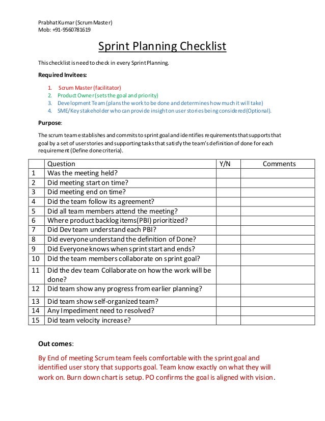 sprint planning checklist