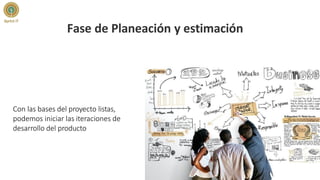 Fase de Planeación y estimación
Con las bases del proyecto listas,
podemos iniciar las iteraciones de
desarrollo del producto
 