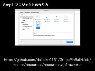 Step1 プロジェクトの作り方
https://github.com/daisuke0131/GrapePinBall/blob/
master/resources/resources.zip?raw=true
 