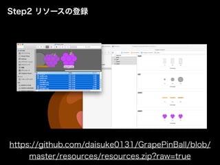 Step2 リソースの登録
https://github.com/daisuke0131/GrapePinBall/blob/
master/resources/resources.zip?raw=true
 